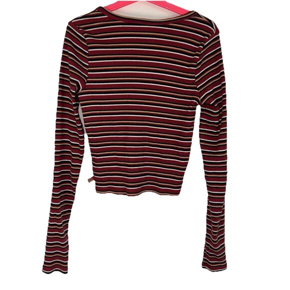 Dickies Striped Red Cropped Henley Shirt Retro 90s Y2K Girls Junior Size Medium - Picture 2 of 7